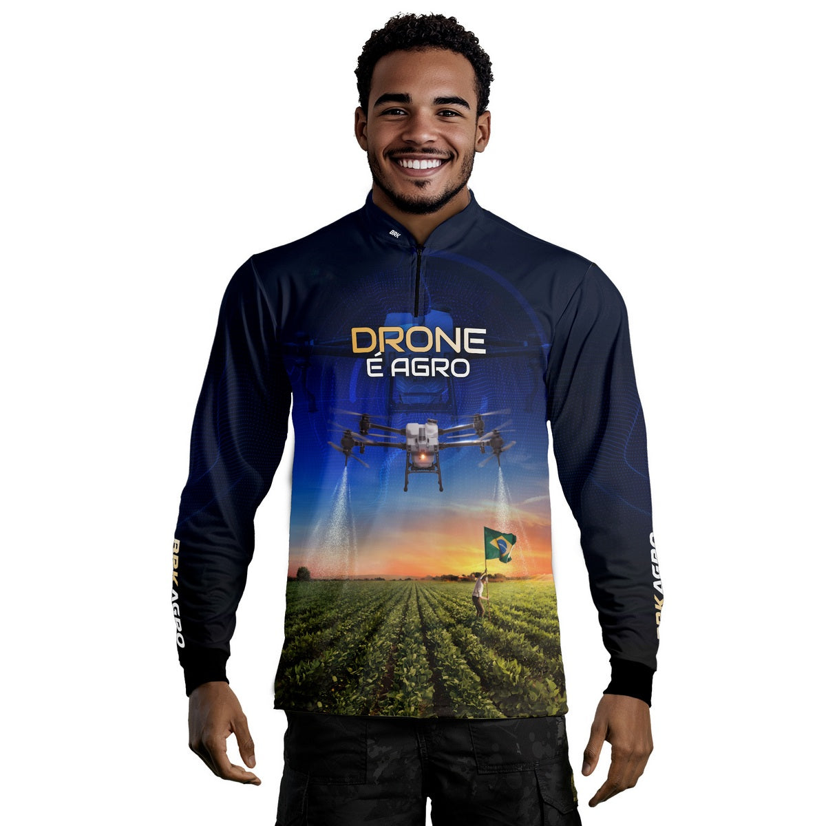 Camisa Agro Brk Drone Bandeira do Brasil com Proteção Solar UV50+ - Brk Agro