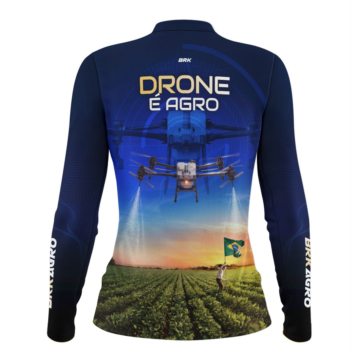 Camisa Agro Feminina Brk Drone Bandeira do Brasil com Proteção Solar UV50+ - Brk Agro