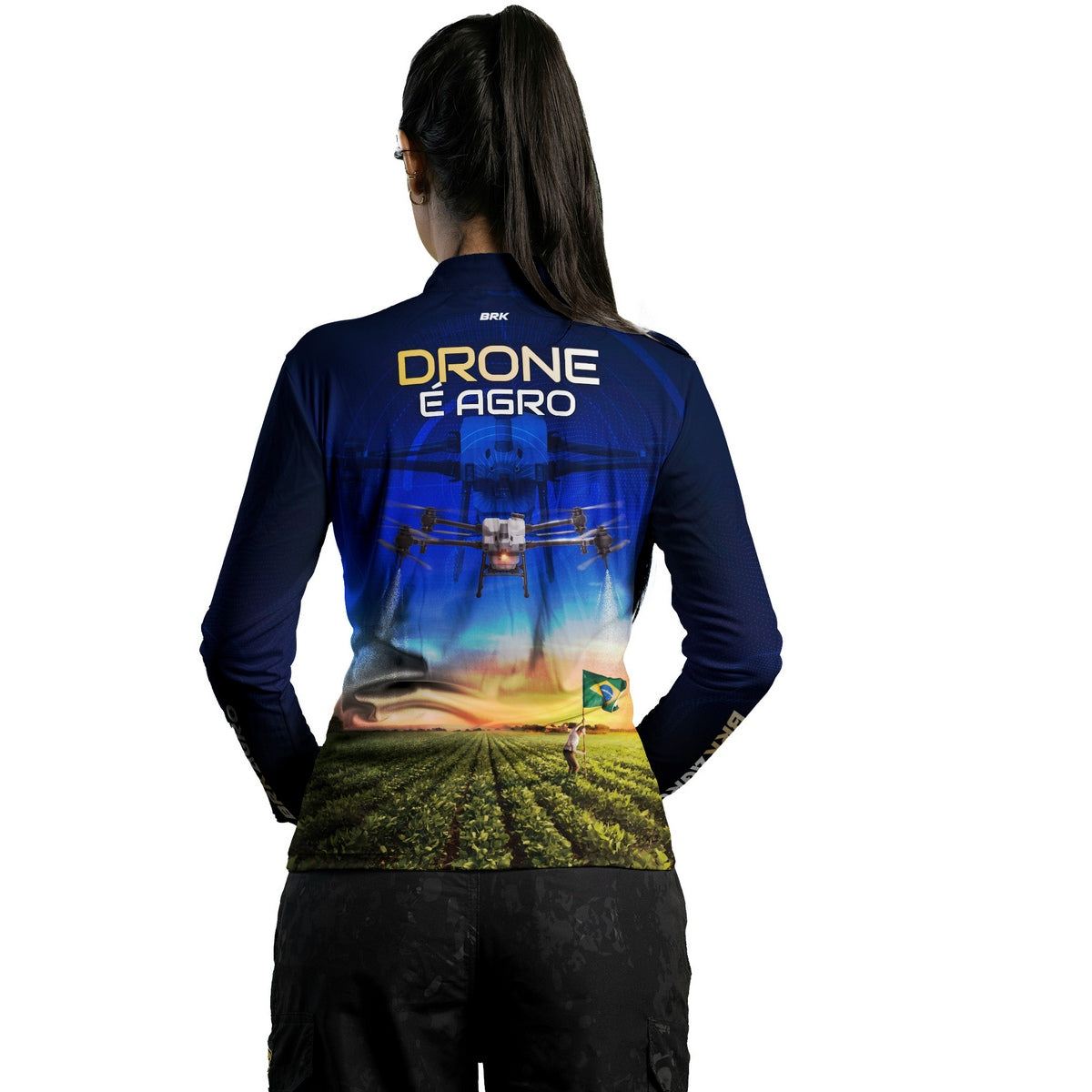 Camisa Agro Feminina Brk Drone Bandeira do Brasil com Proteção Solar UV50+ - Brk Agro