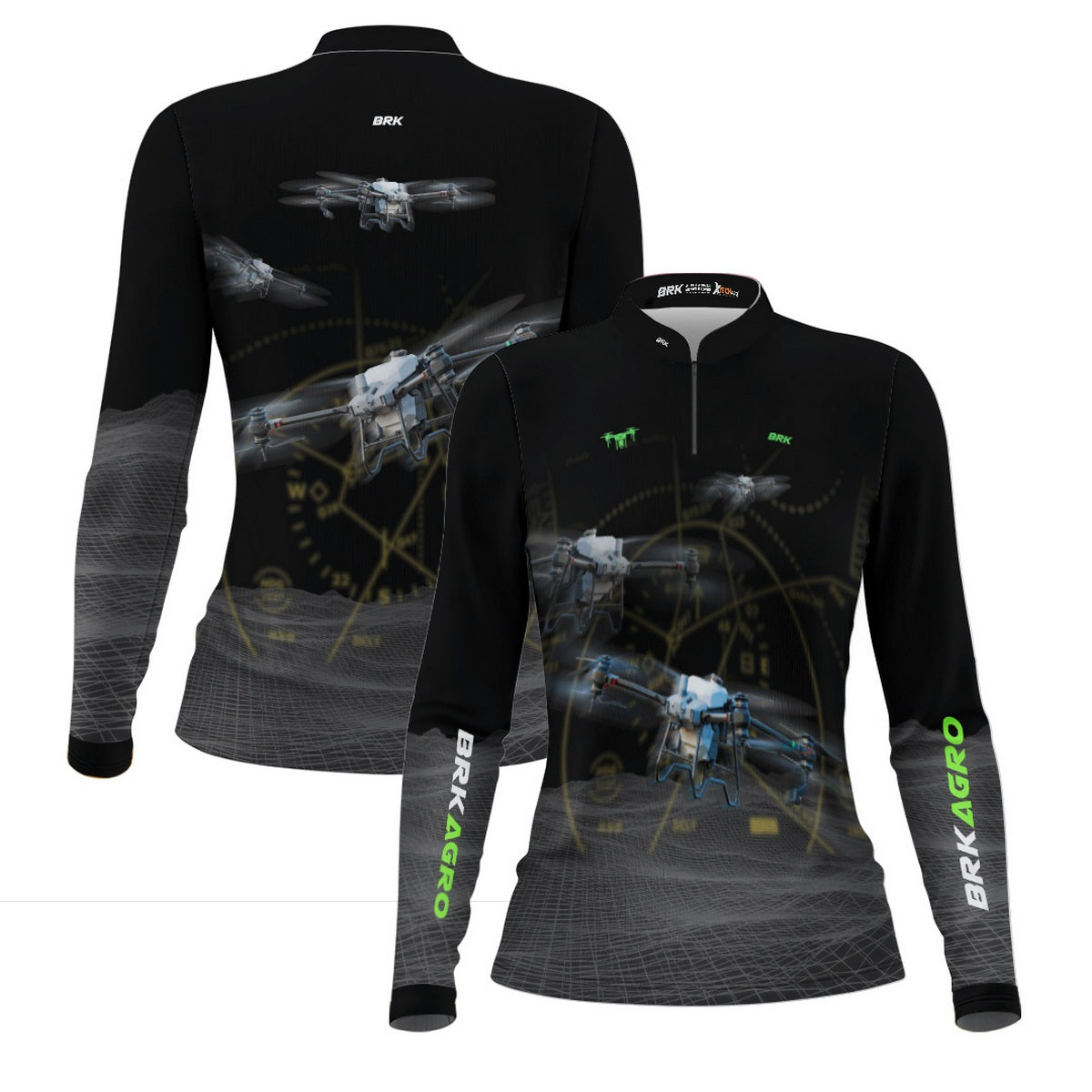 Camisa Agro Feminina Brk Drone T40 Air Force Preto com Proteção Solar UV50+ - Brk Agro