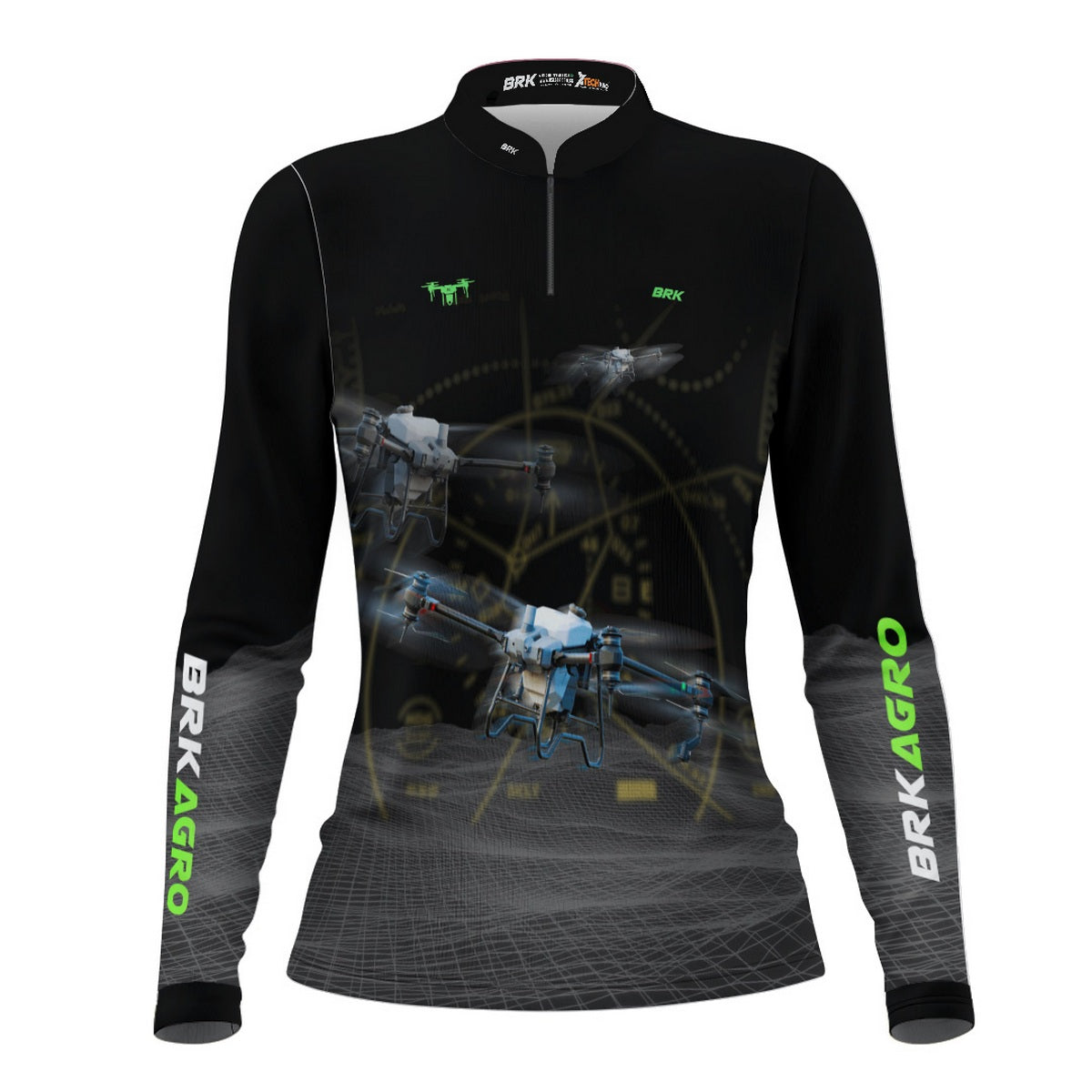 Camisa Agro Feminina Brk Drone T40 Air Force Preto com Proteção Solar UV50+ - Brk Agro