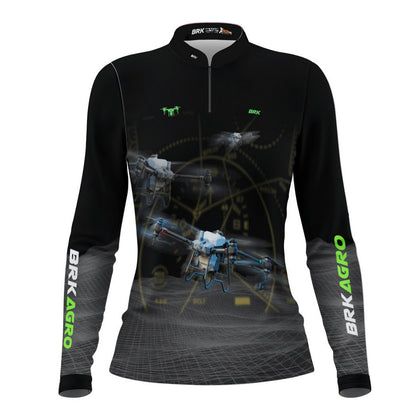 Camisa Agro Feminina Brk Drone T40 Air Force Preto com Proteção Solar UV50+ - Brk Agro