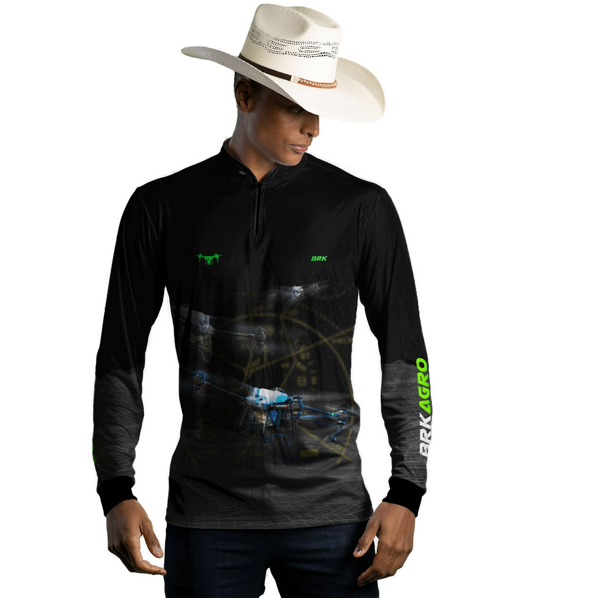 Camisa Agro Brk Drone T40 Air Force Preto com Proteção Solar UV50+ - Brk Agro