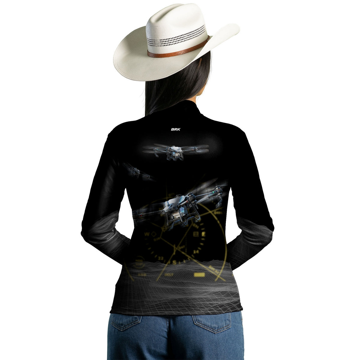 Camisa Agro Feminina Brk Drone T40 Air Force Preto com Proteção Solar UV50+ - Brk Agro