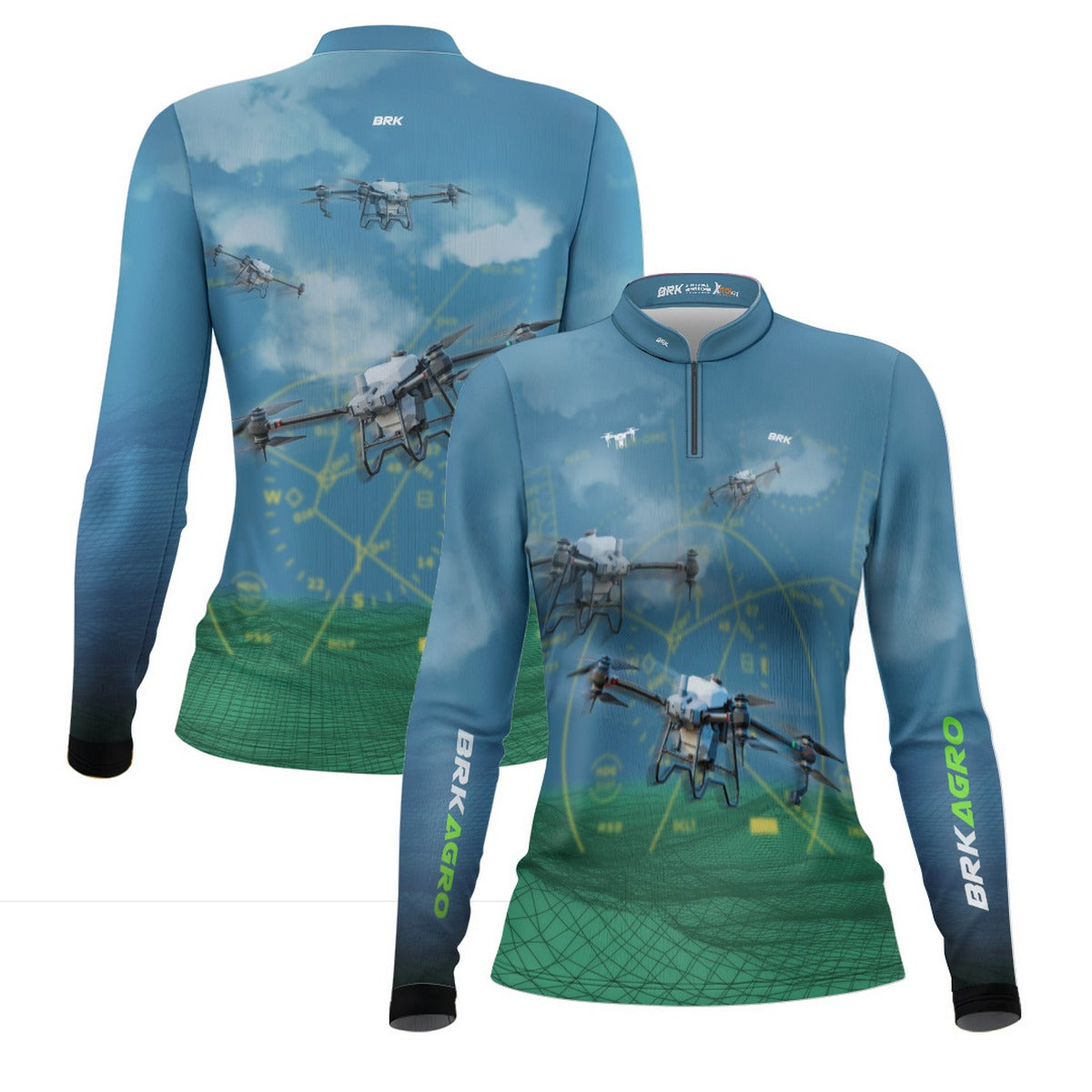 Camisa Agro Feminina Brk Drone T40 Air Force Azul com Proteção Solar UV50+ - Brk Agro
