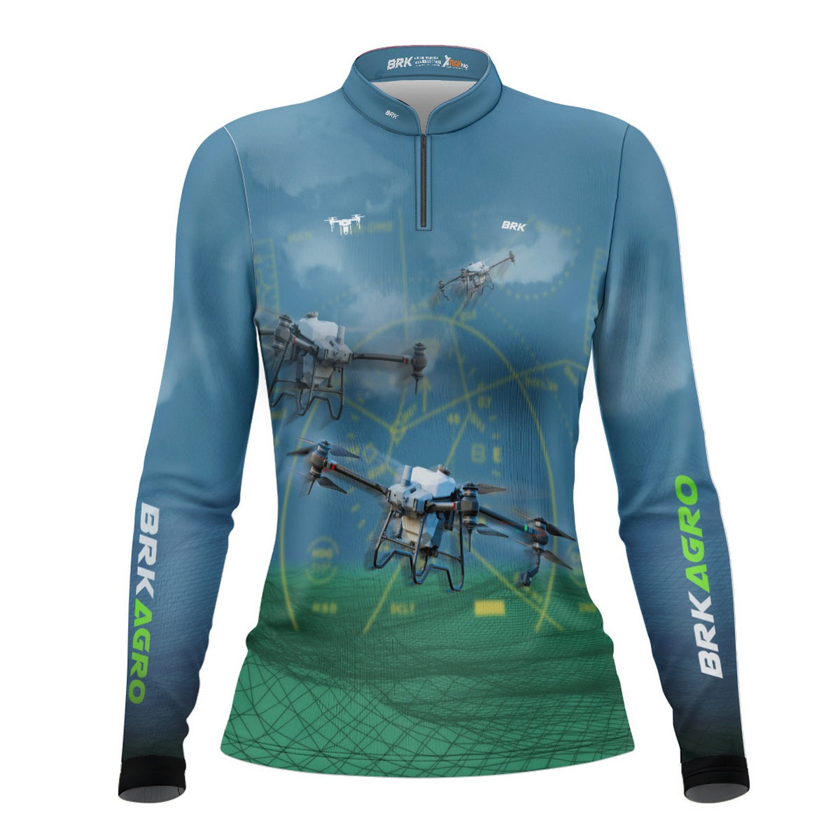 Camisa Agro Feminina Brk Drone T40 Air Force Azul com Proteção Solar UV50+ - Brk Agro