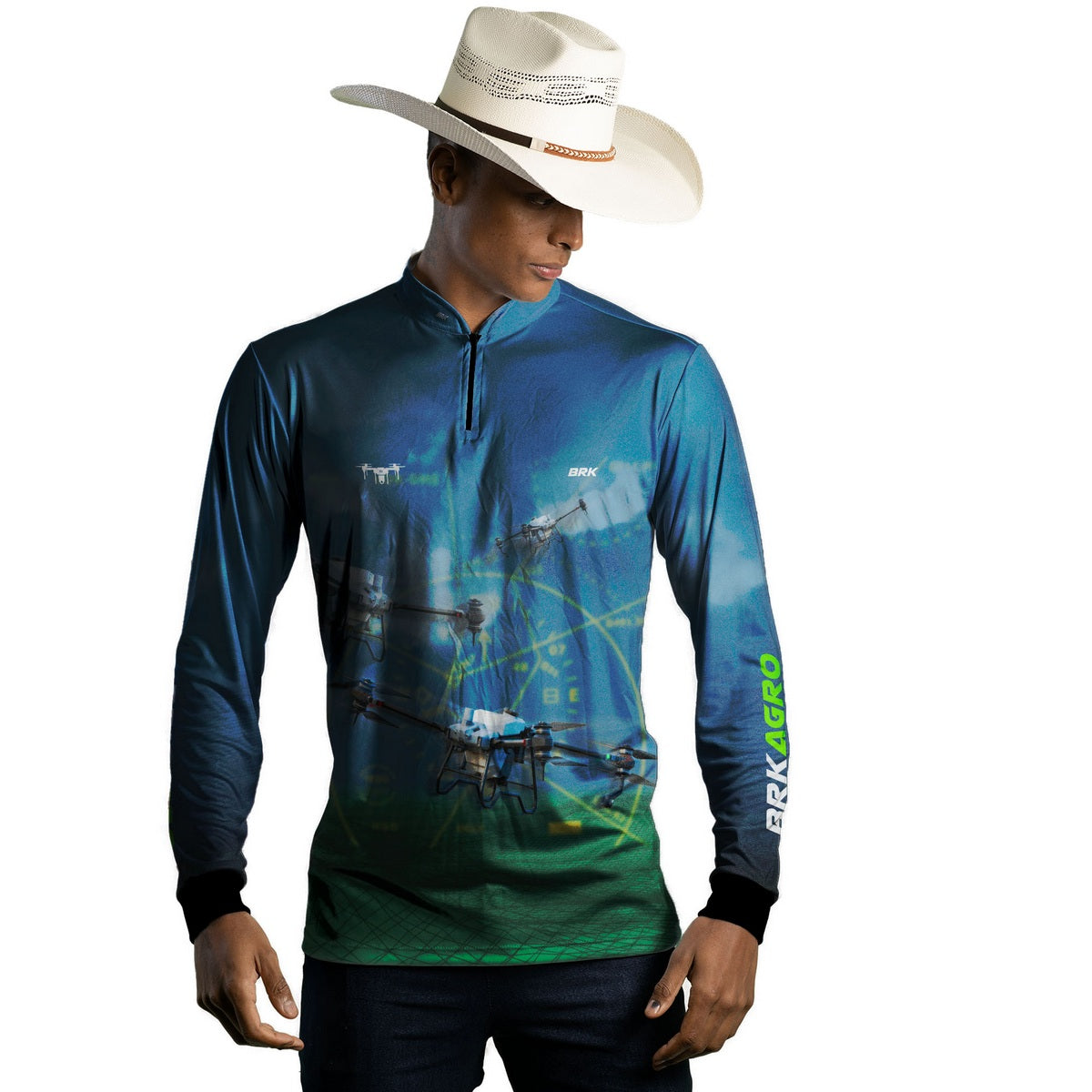 Camisa Agro Brk Drone T40 Air Force Azul com Proteção Solar UV50+ - Brk Agro