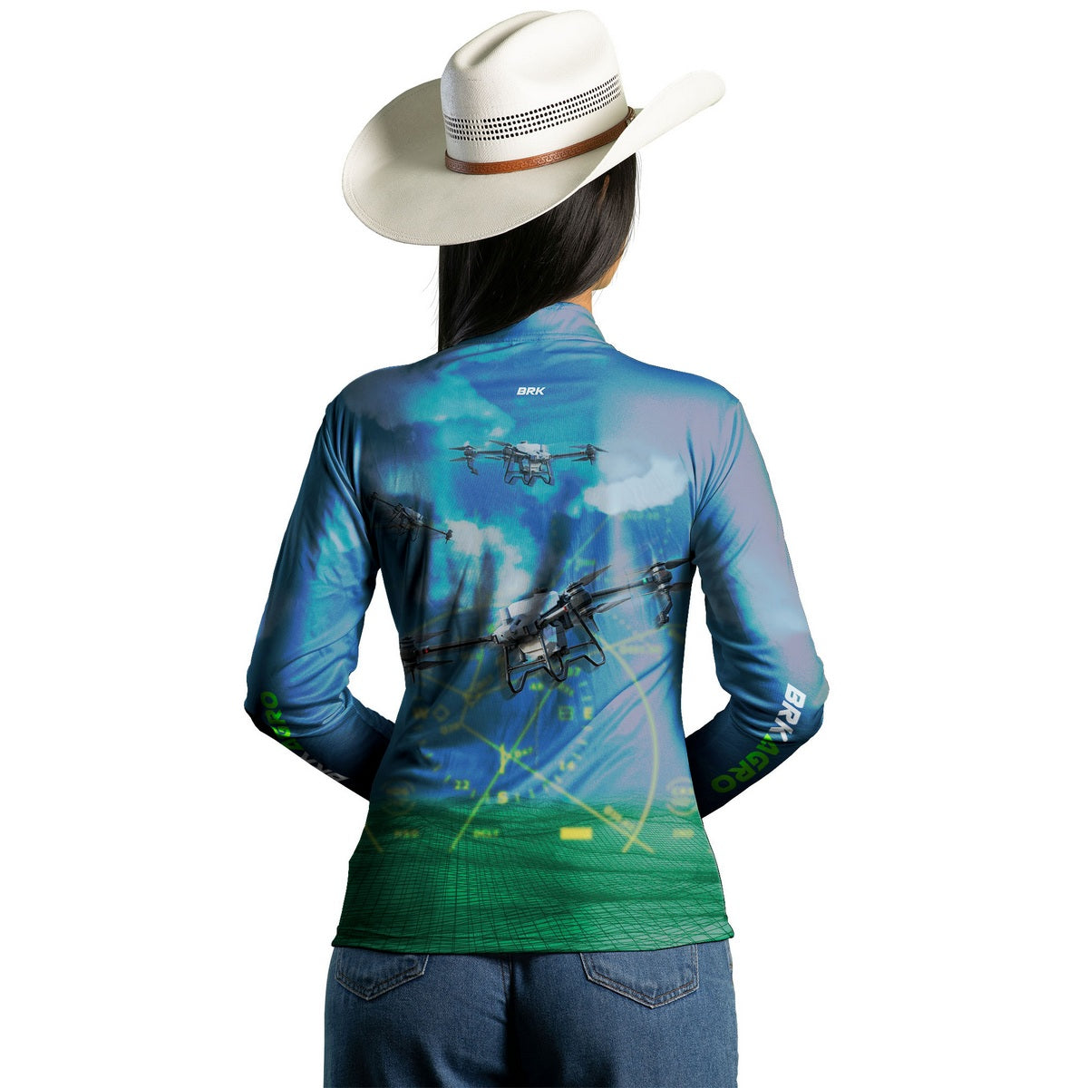 Camisa Agro Feminina Brk Drone T40 Air Force Azul com Proteção Solar UV50+ - Brk Agro