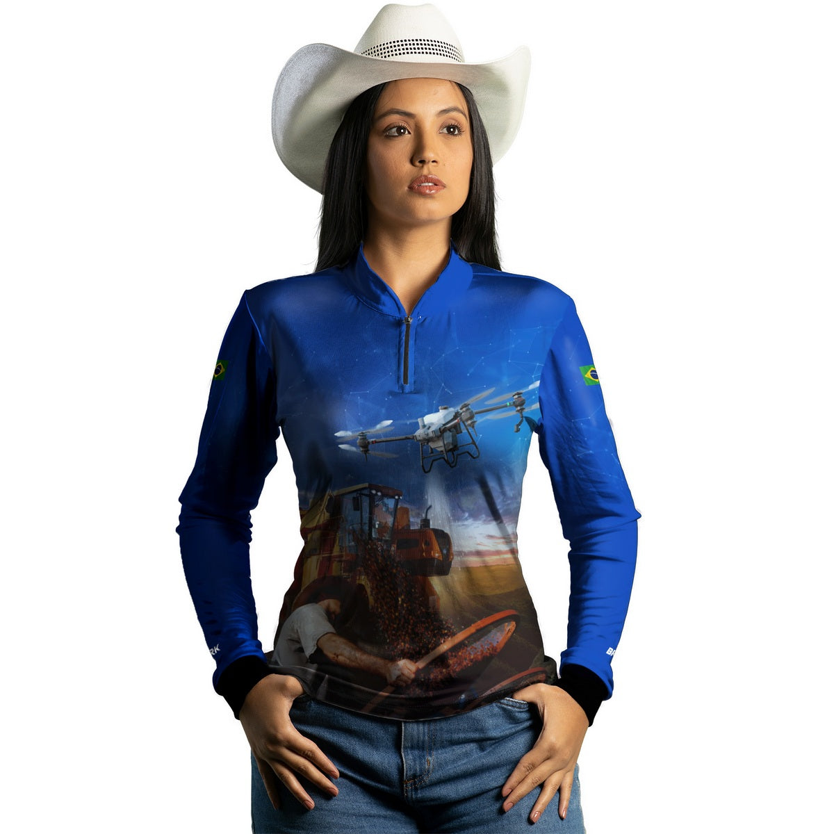 Camisa Agro Feminina Brk Pulverização Café com Proteção Solar UV50+ - Brk Agro