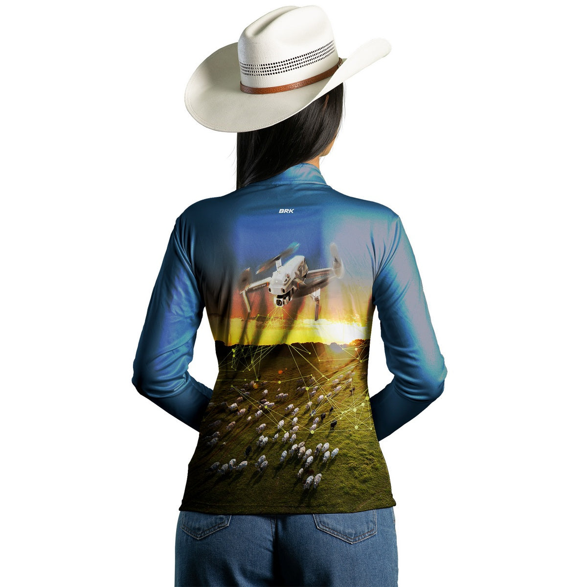 Camisa Agro Feminina Brk Drone Contagem de Gado com Proteção Solar UV50+ - Brk Agro