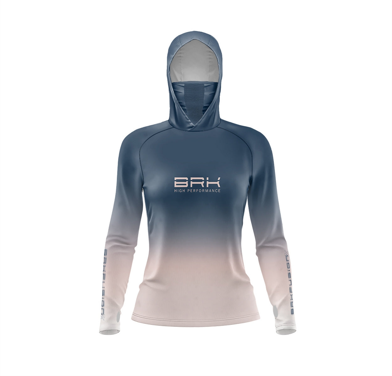 Camisa Feminina FusionX Brk Clean Degradê Azul Bege com Capuz e Proteção Solar UV50+ - Brk Agro