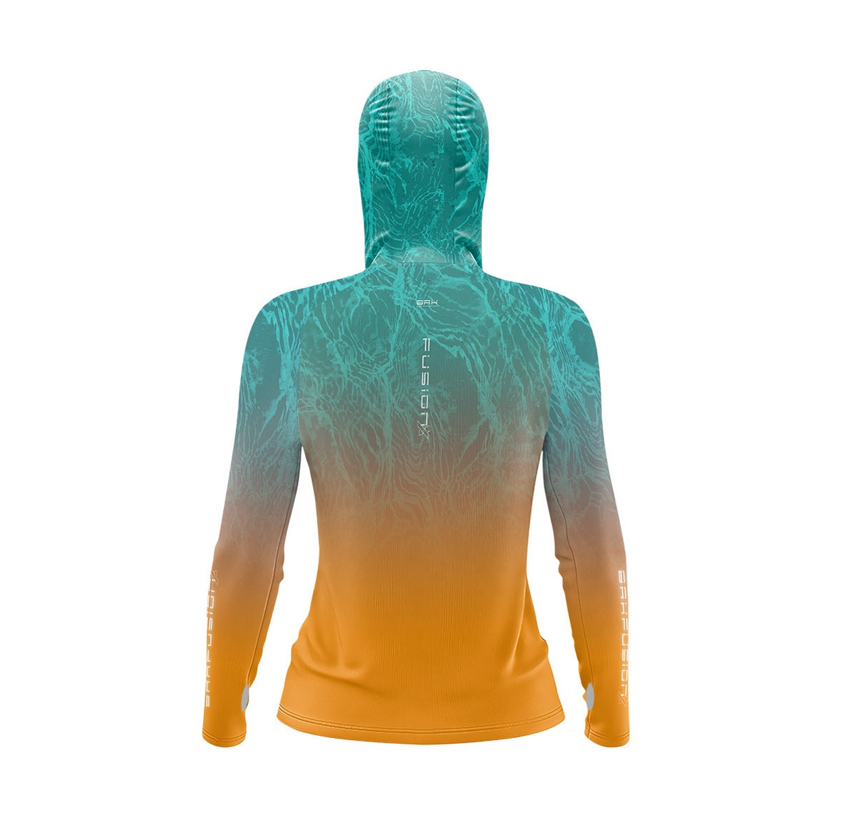 Camisa Feminina FusionX Brk Deep Azul Laranja com Capuz e Proteção Solar UV50+ - Brk Agro