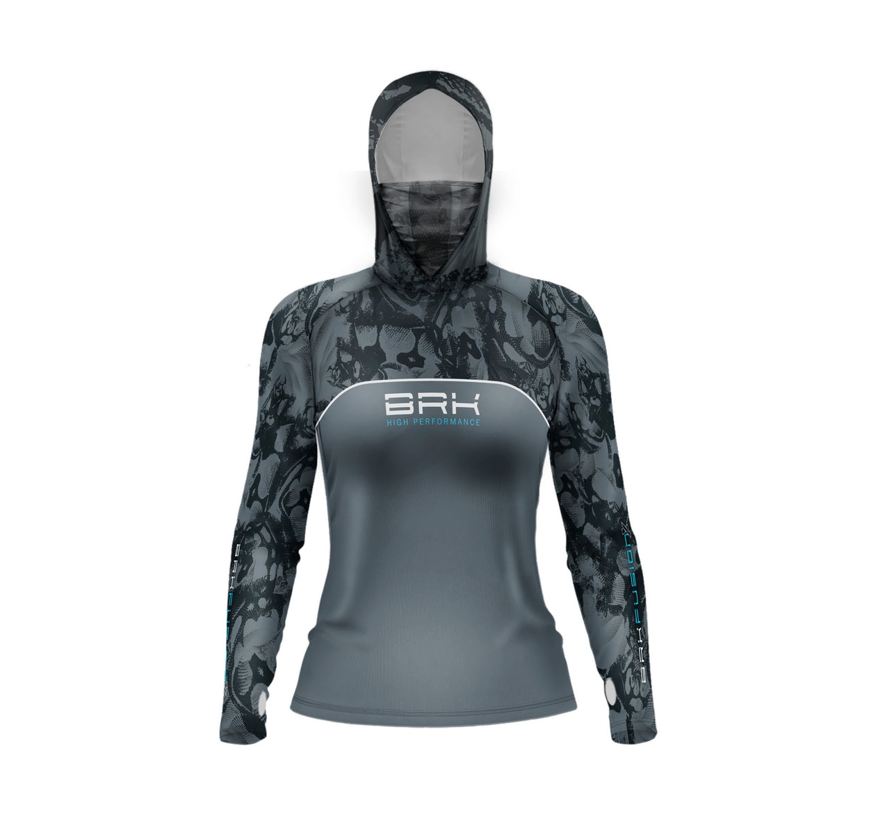 Camisa Feminina FusionX Brk Deep Cinza Camuflado com Capuz e Proteção Solar UV50+ - Brk Agro