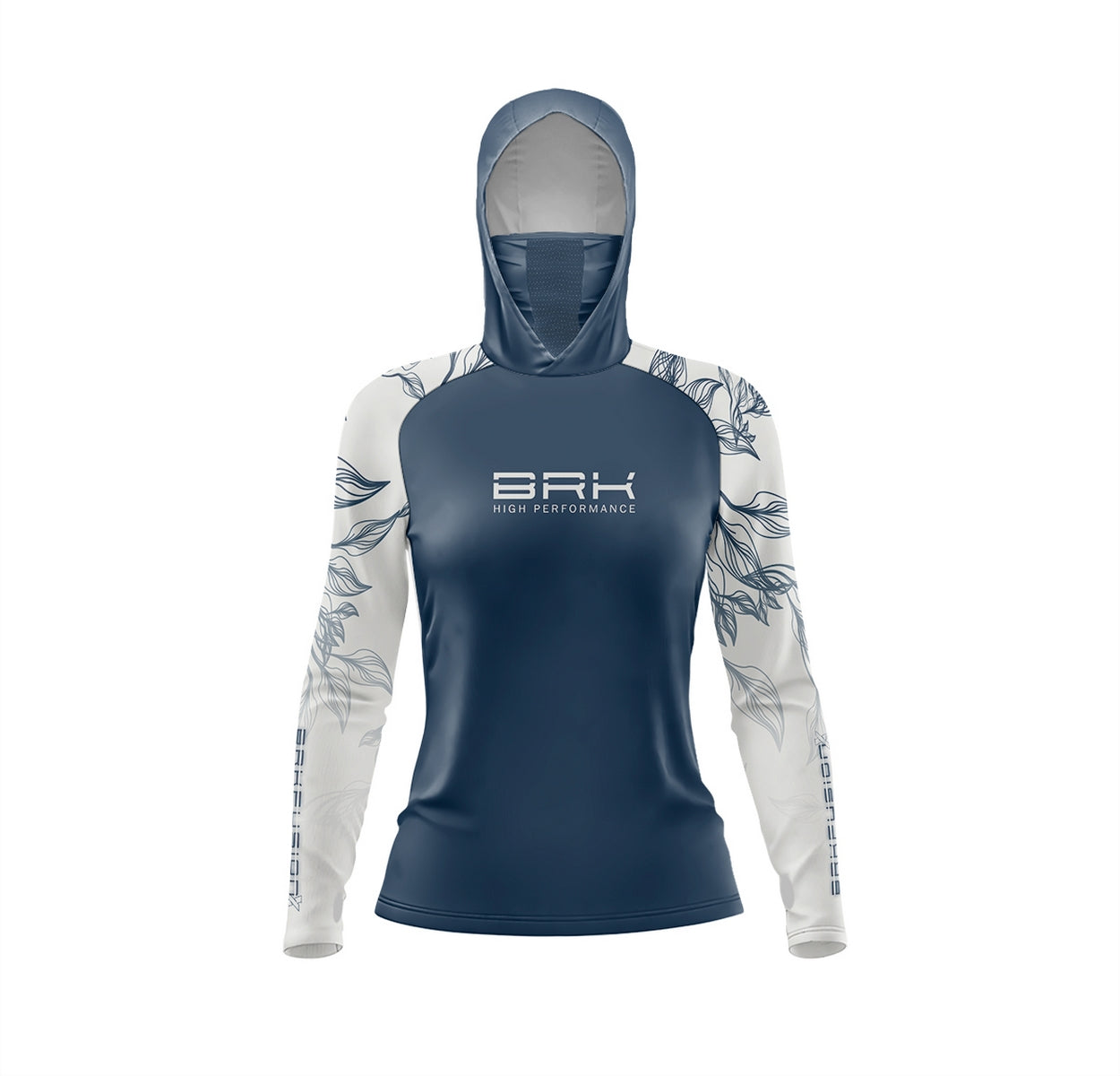 Camisa Feminina FusionX Brk Deep Azul Detalhe Folhas com Capuz e Proteção Solar UV50+ - Brk Agro