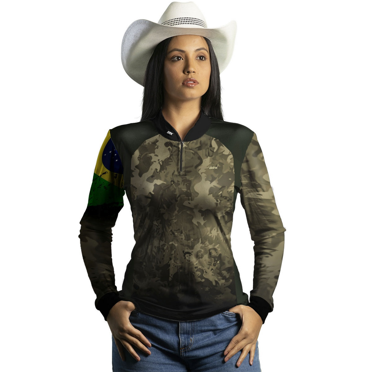 Camisa Agro Feminina Brk Camuflada Bandeira do Brasil com Proteção Solar UV50+ - Brk Agro