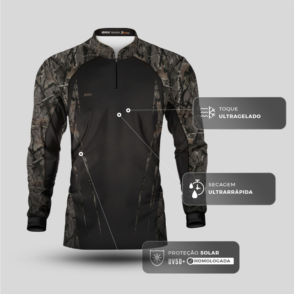 Camisa Agro Brk Camuflada Galhos com Proteção Solar UV50+ - Brk Agro