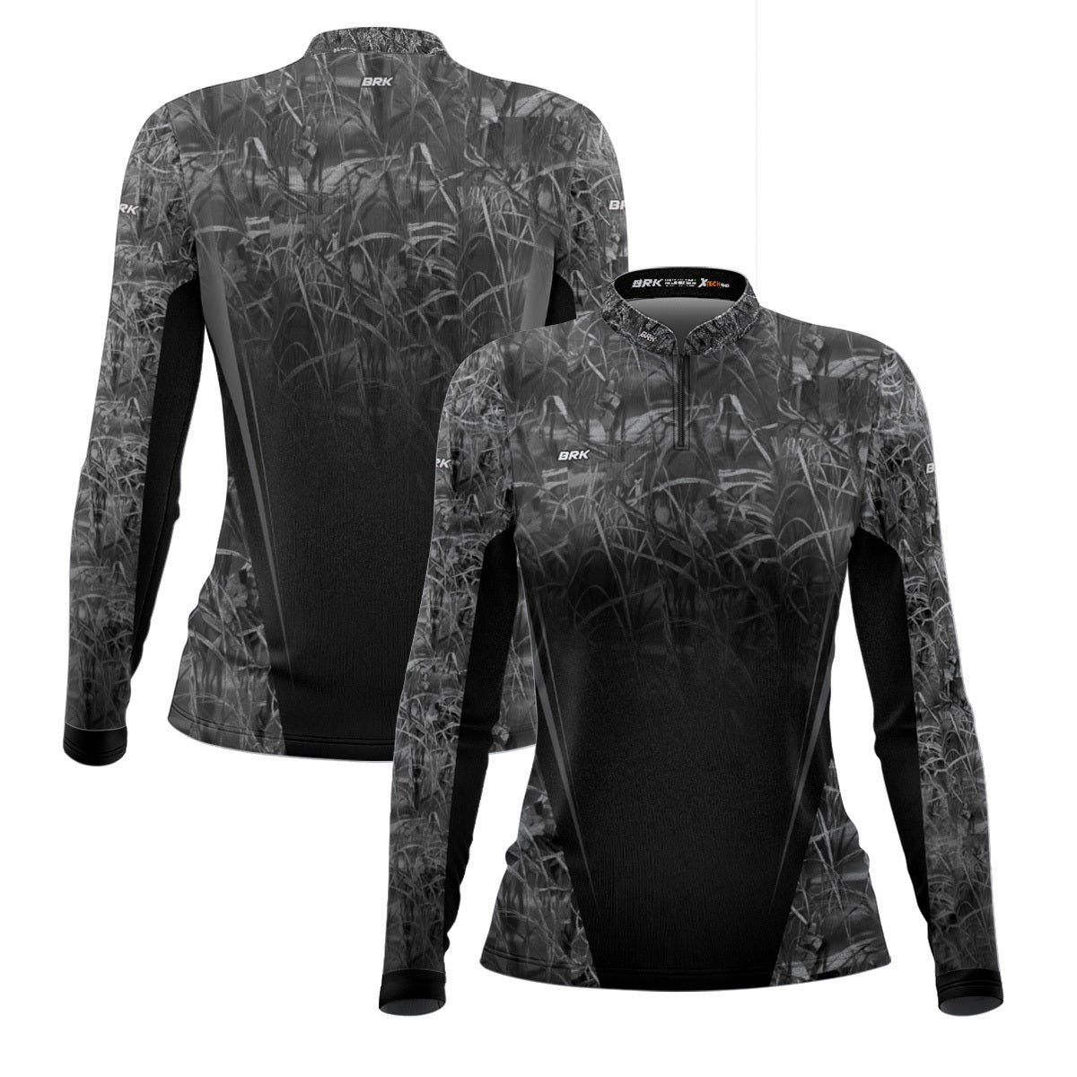 Camisa Agro Feminina Brk Camuflada Preto e Cinza com Proteção Solar UV50+ - Brk Agro