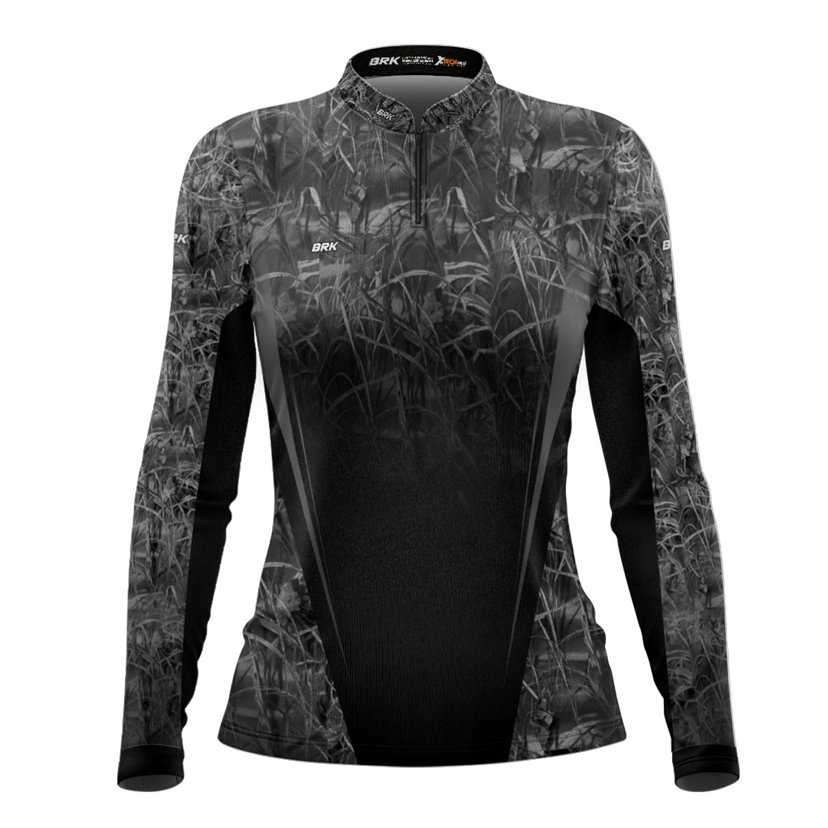 Camisa Agro Feminina Brk Camuflada Preto e Cinza com Proteção Solar UV50+ - Brk Agro