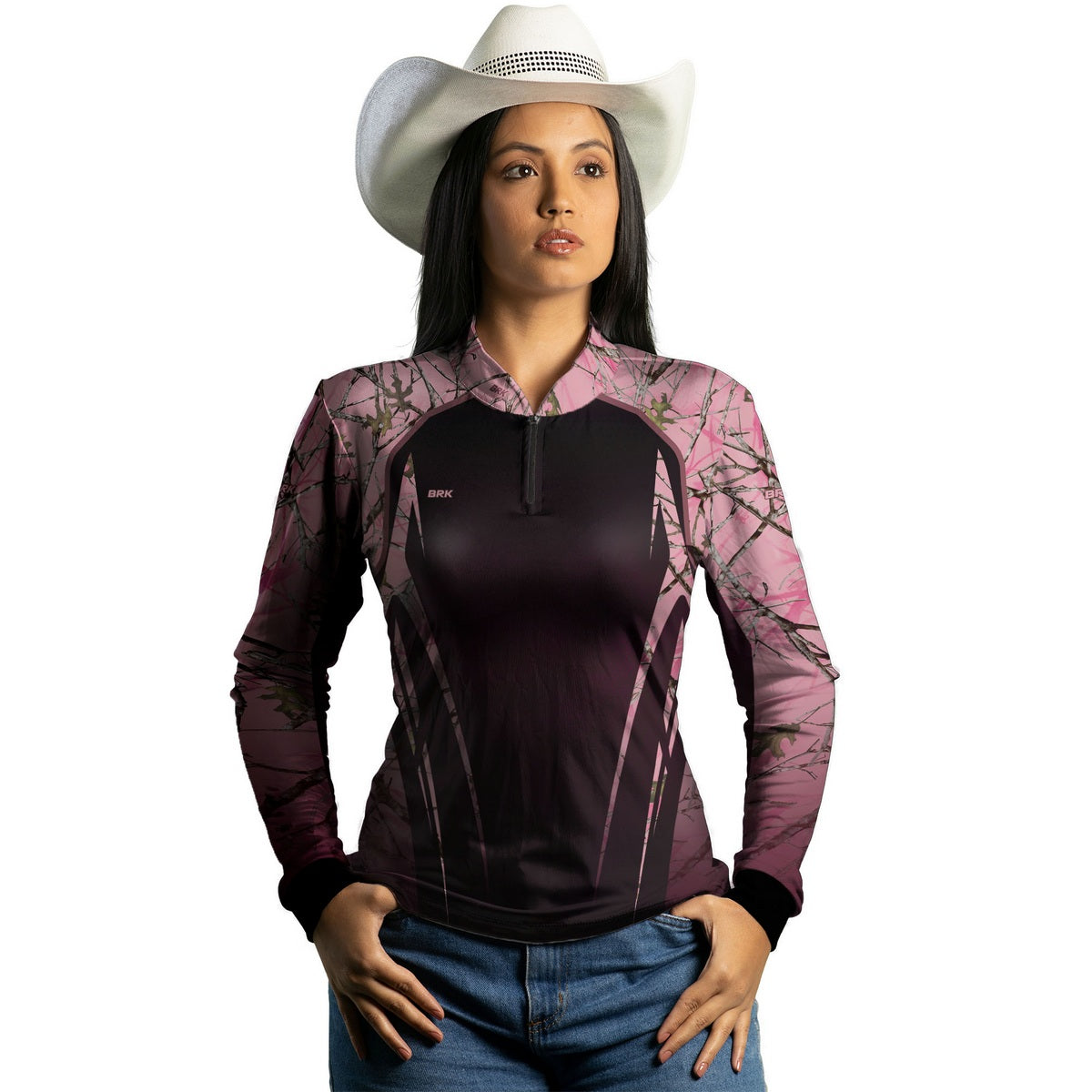 Camisa Agro Feminina Brk Camuflada Rosa com Proteção Solar UV50+ - Brk Agro