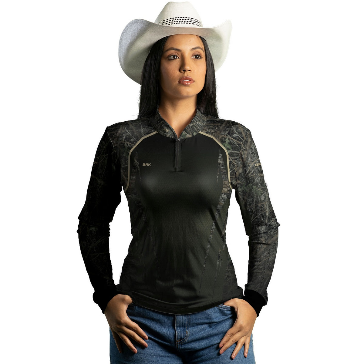 Camisa Agro Feminina Brk Camuflada Verde com Proteção Solar UV50+ - Brk Agro
