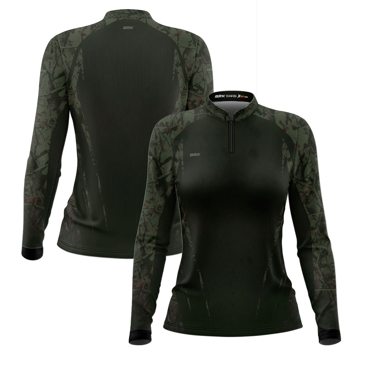 Camisa Agro Feminina Brk Camuflada Verde Militar com Proteção Solar UV50+ - Brk Agro