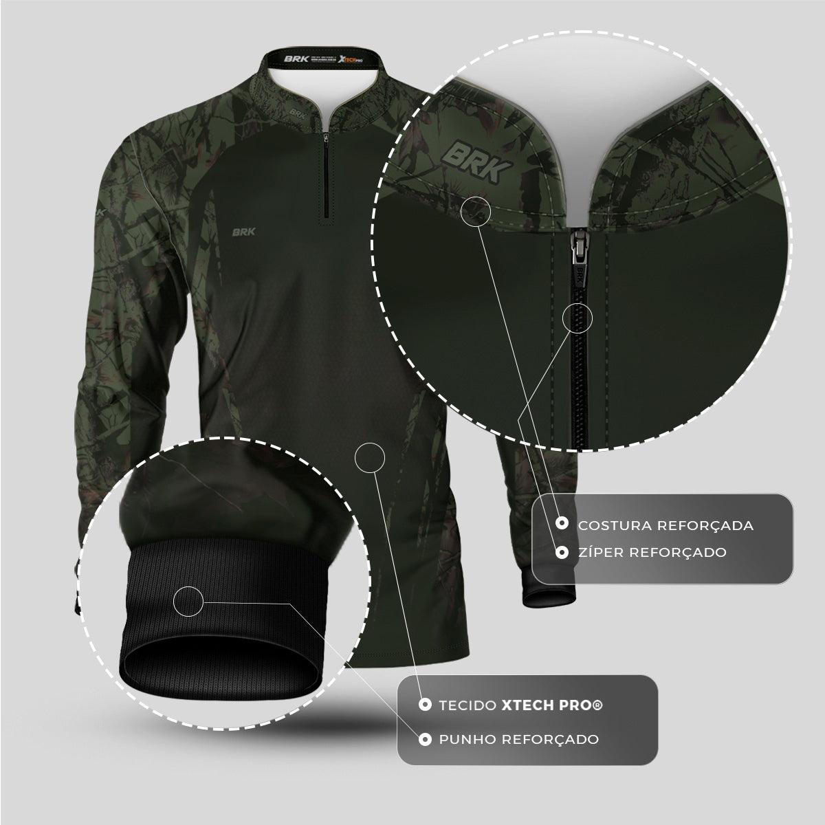 Camisa Agro Brk Camuflada Verde Militar com Proteção Solar UV50+ - Brk Agro