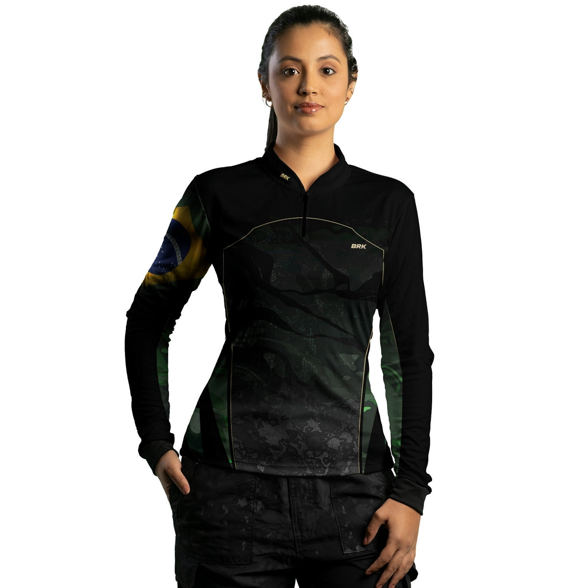 Camisa Agro Feminina Brk Camuflada Bandeira do Brasil com Proteção Solar UV50+ - Brk Agro