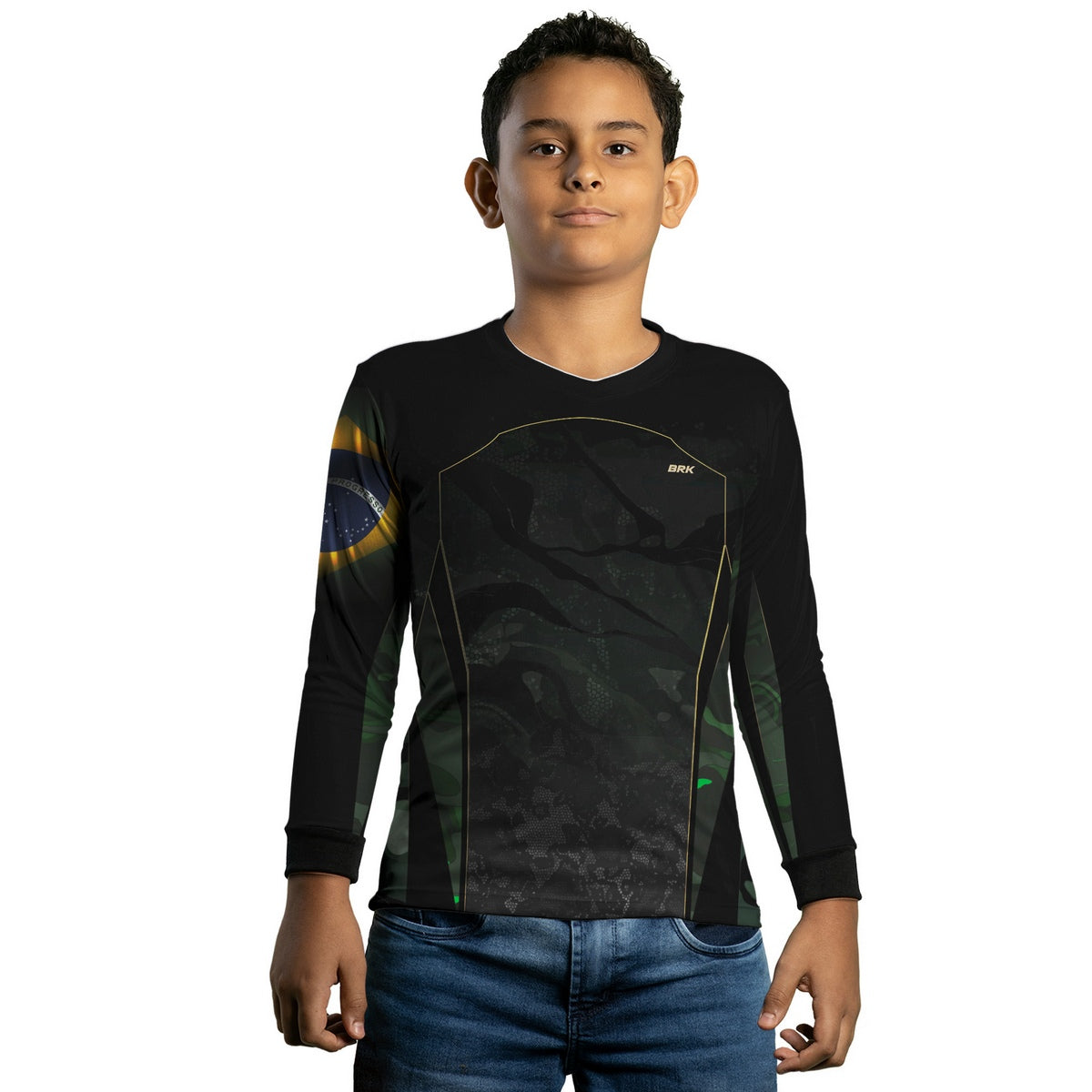 Camisa Agro Infantil Brk Infantil Camuflada Bandeira do Brasil com Proteção Solar UV50+ - Brk Agro