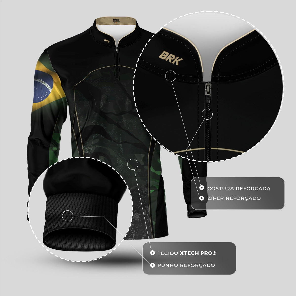 Camisa Agro Brk Camuflada Bandeira do Brasil com Proteção Solar UV50+ - Brk Agro