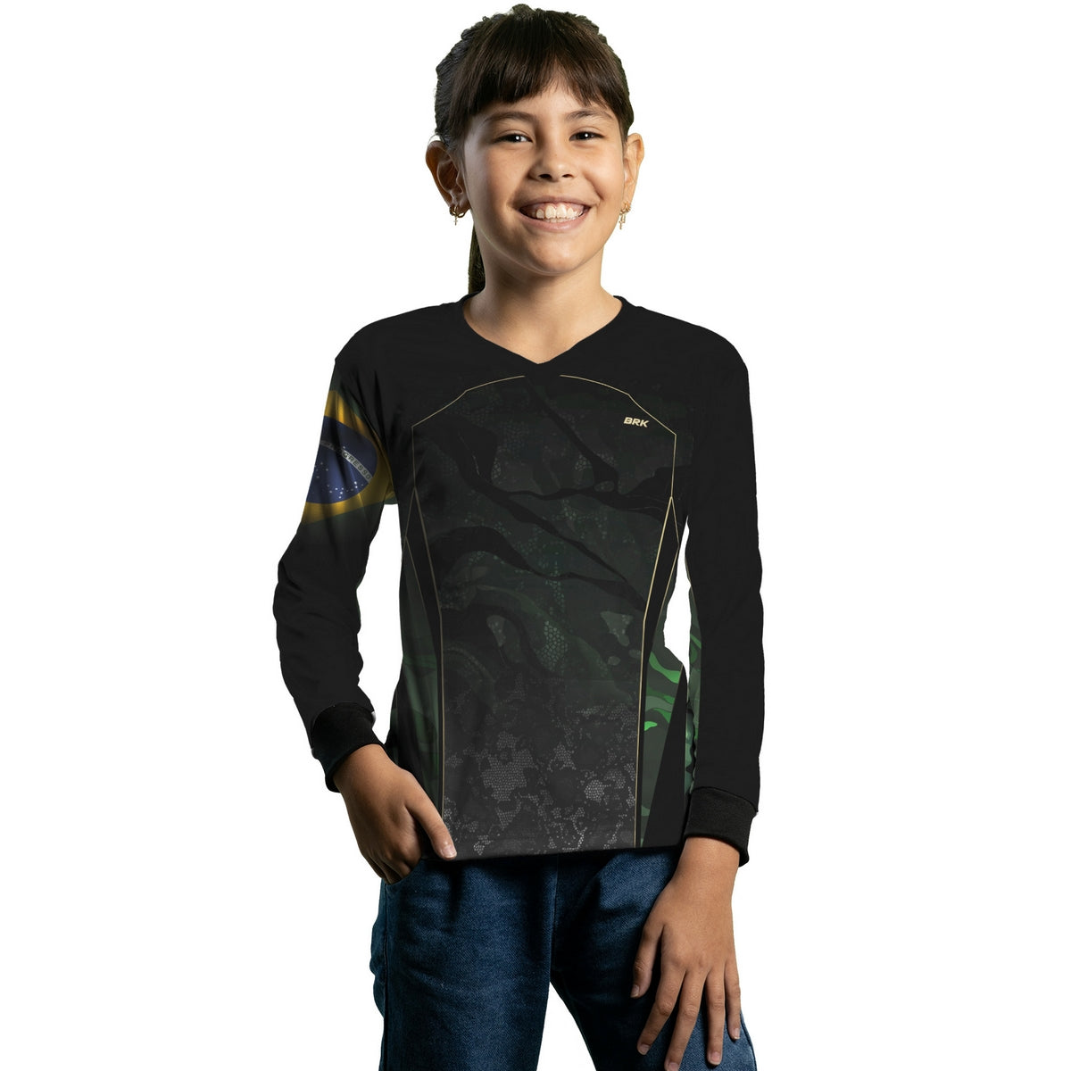 Camisa Agro Infantil Brk Infantil Camuflada Bandeira do Brasil com Proteção Solar UV50+ - Brk Agro