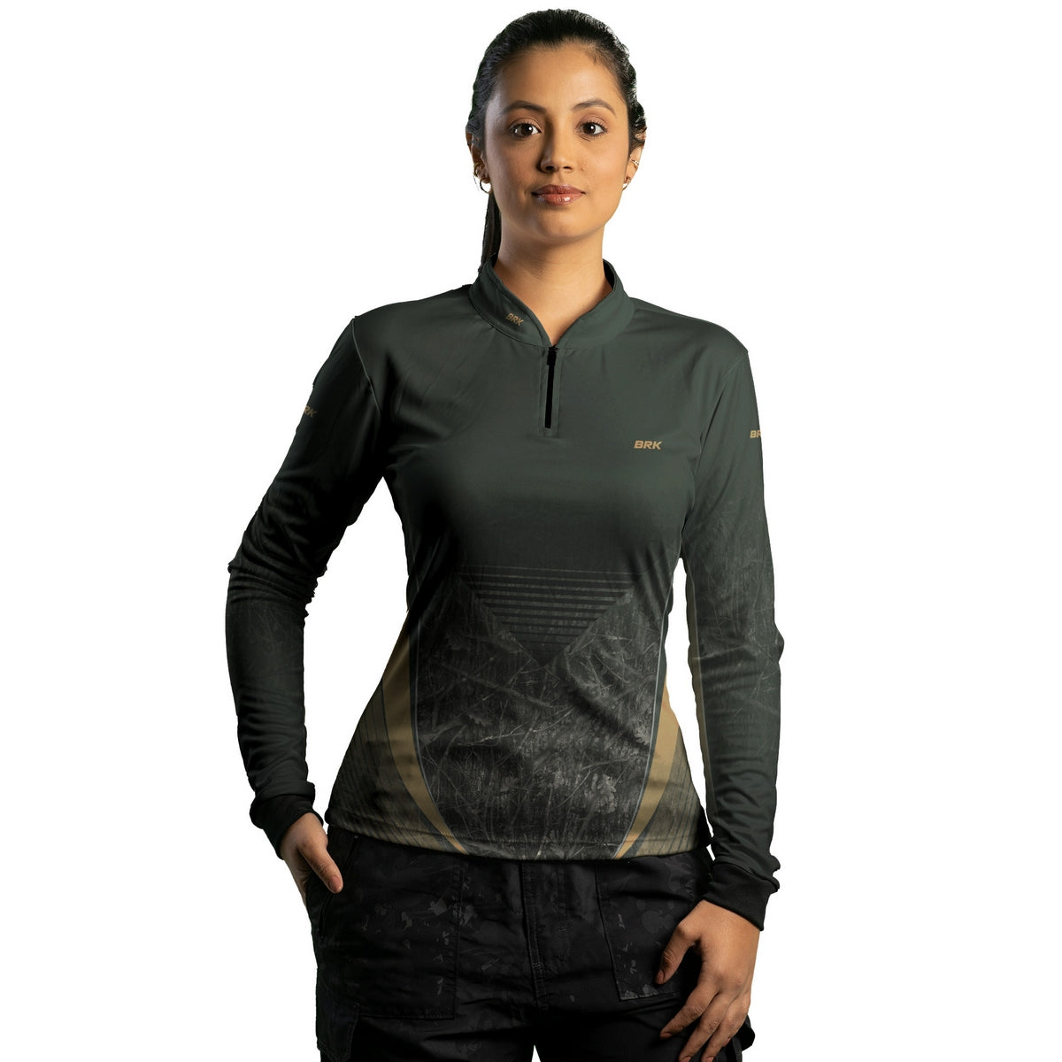 Camisa Agro Feminina Brk Camuflada Verde com Proteção Solar UV50+ - Brk Agro