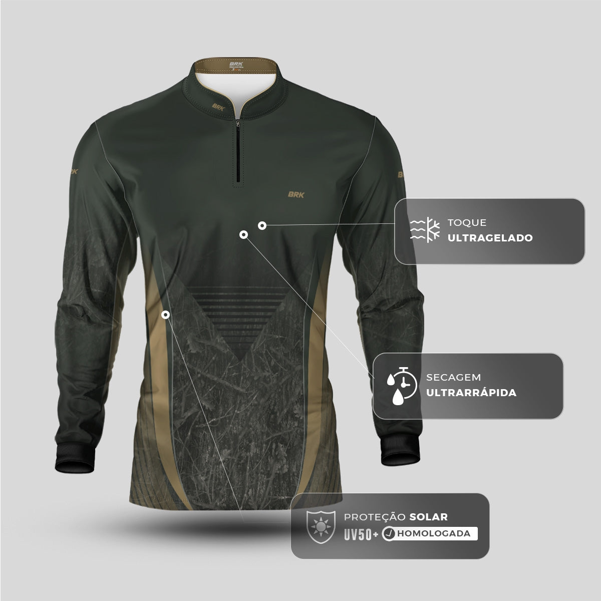 Camisa Agro Brk Camuflada Verde com Proteção Solar UV50+ - Brk Agro