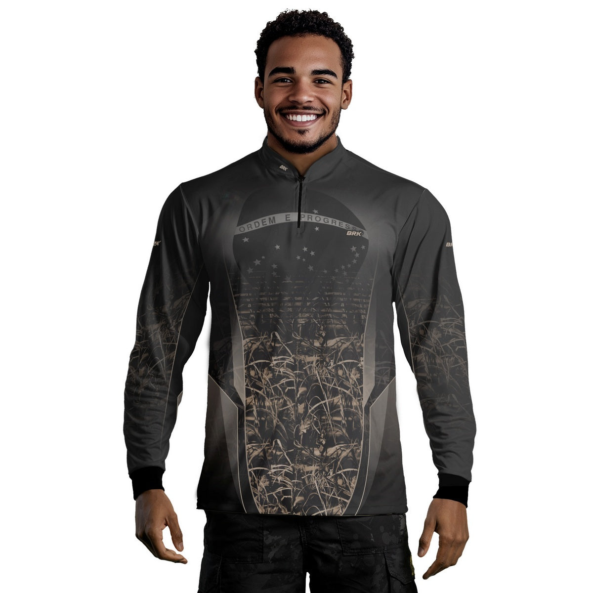 Camisa Agro Brk Camuflada Cinza com Bandeira do Brasil com Proteção Solar UV50+ - Brk Agro
