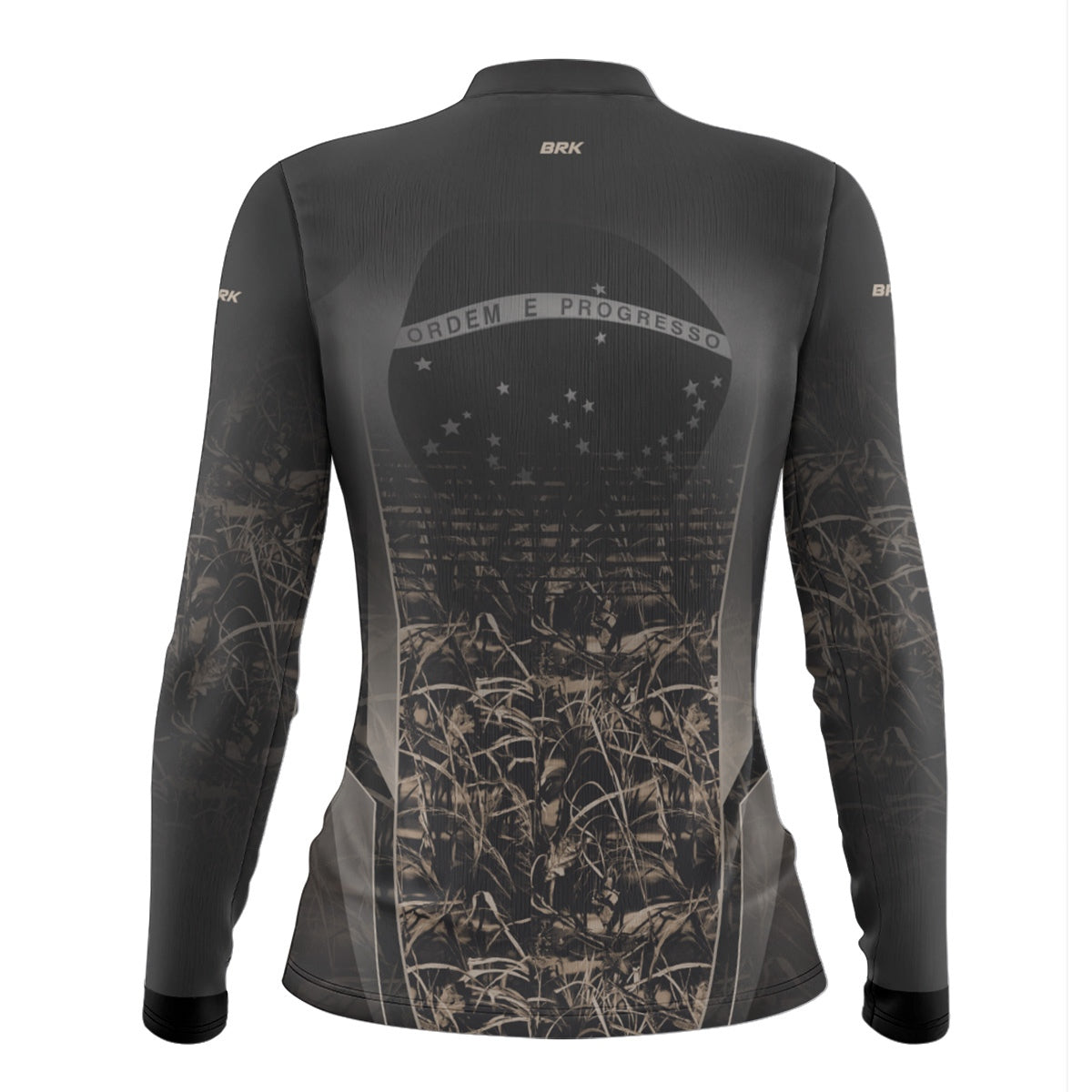 Camisa Agro Feminina Brk Camuflada Cinza com Bandeira do Brasil com Proteção Solar UV50+ - Brk Agro