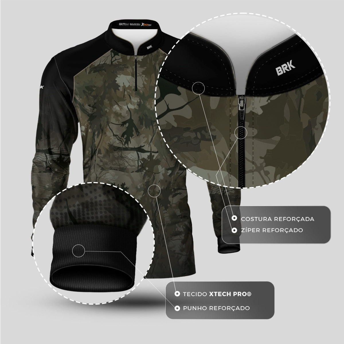 Camisa Agro Brk Camuflada Verde Folhas com Proteção Solar UV50+ - Brk Agro