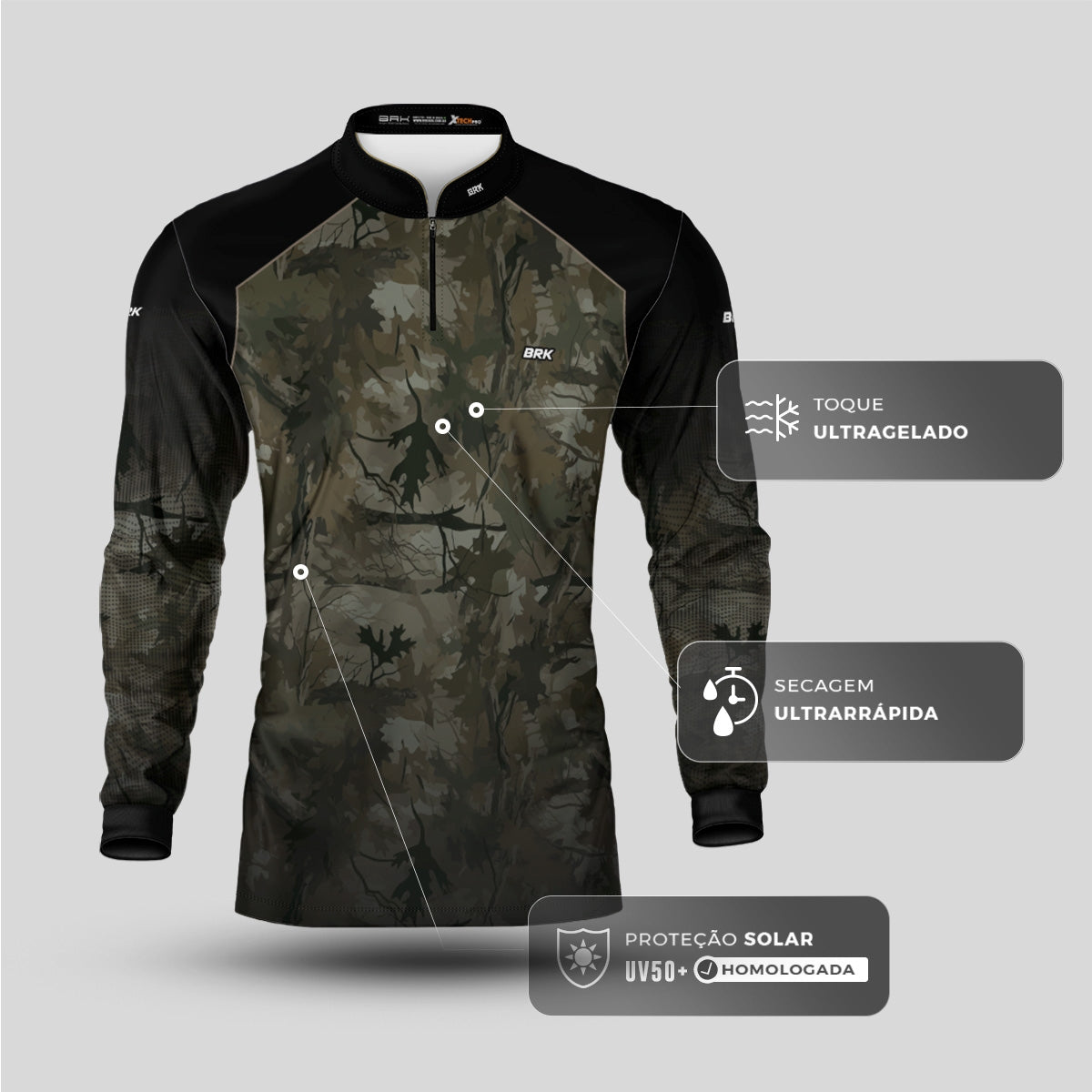Camisa Agro Brk Camuflada Verde Folhas com Proteção Solar UV50+ - Brk Agro