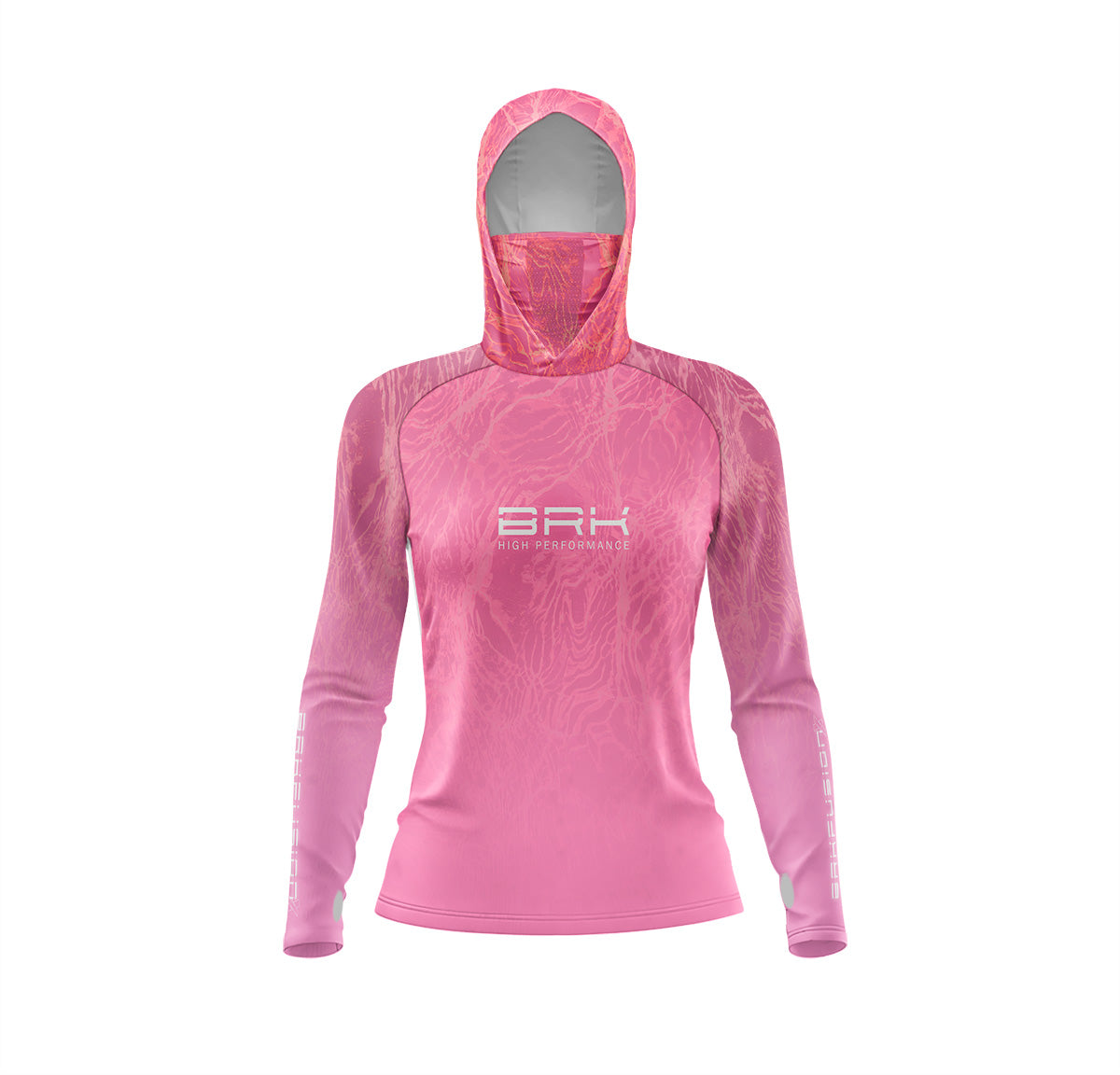 Camisa Feminina FusionX Brk Clean Efeito Água Laranja Rosa com Capuz e Proteção Solar UV50+ - Brk Agro