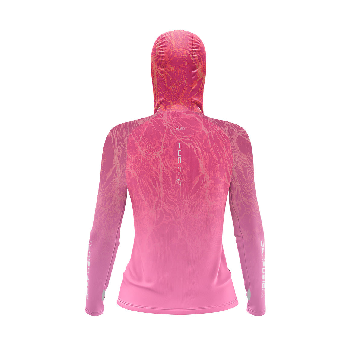 Camisa Feminina FusionX Brk Clean Efeito Água Laranja Rosa com Capuz e Proteção Solar UV50+ - Brk Agro