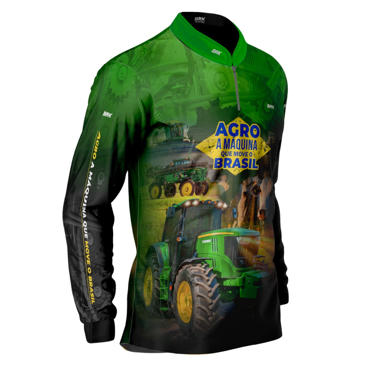 Camisa Agro Brk A Máquina Que Move o Brasil - Verde com UV50+ - Tamanho:G2 - Brk Agro