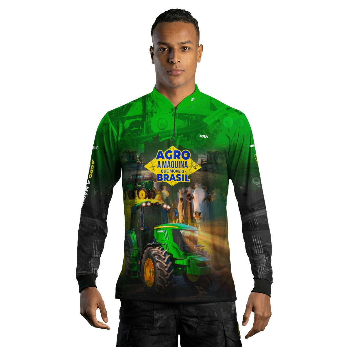 Camisa Agro Brk A Máquina Que Move o Brasil - Verde com UV50+ - Tamanho:G2 - Brk Agro