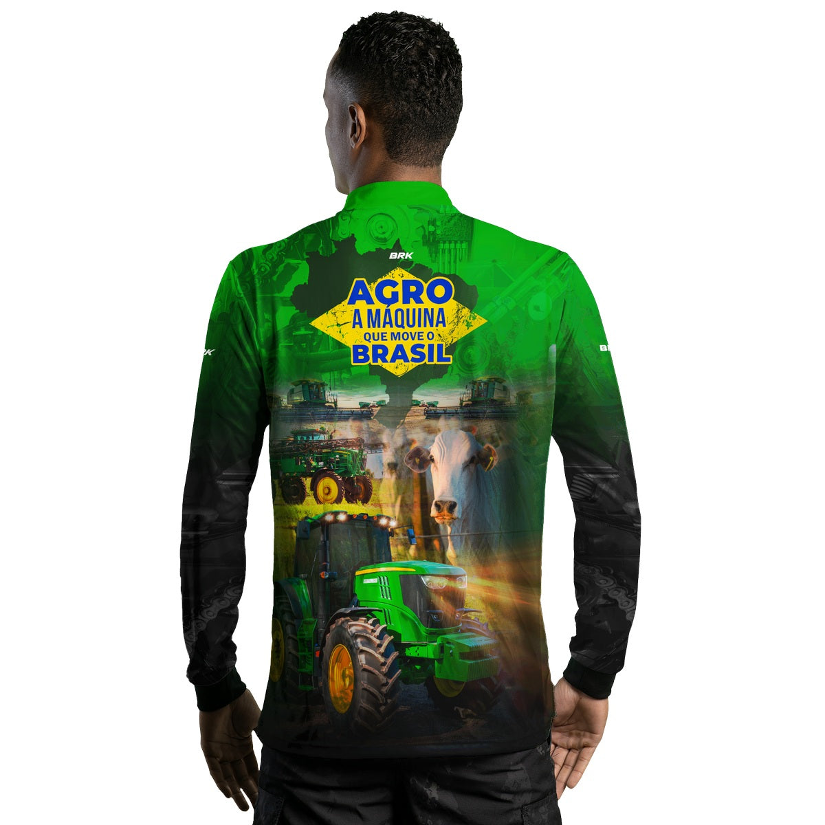 Camisa Agro Brk A Máquina Que Move o Brasil - Verde com UV50+ - Tamanho:G2 - Brk Agro