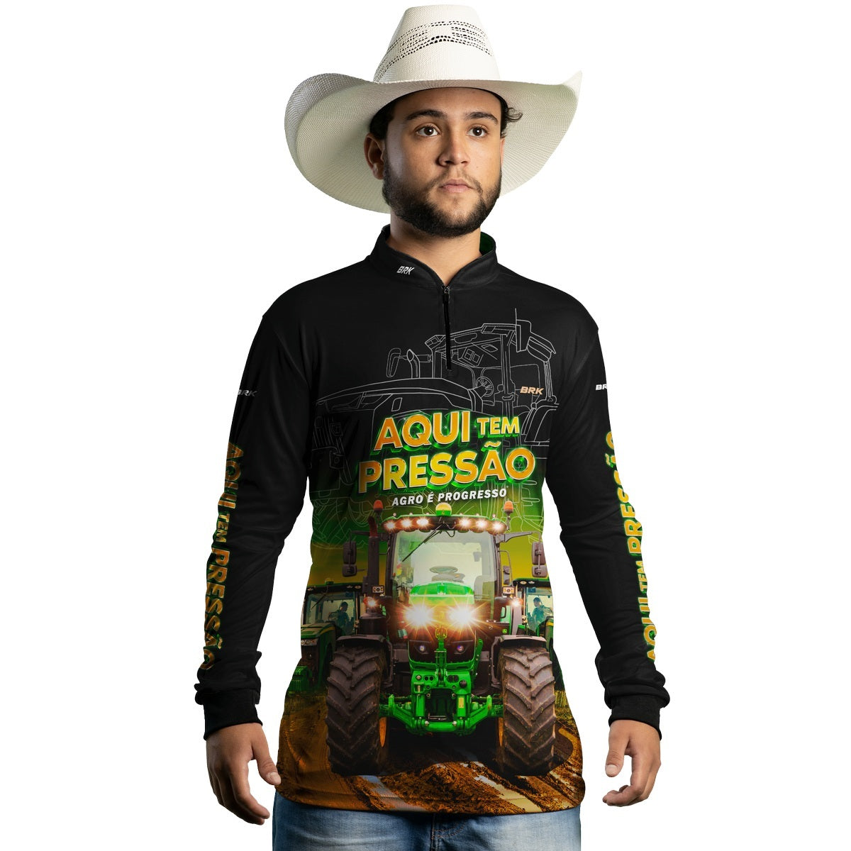 Camisa Agro Brk Aqui Tem Pressão UV50  - Tamanho: PP - Envio Imediato - Brk Agro