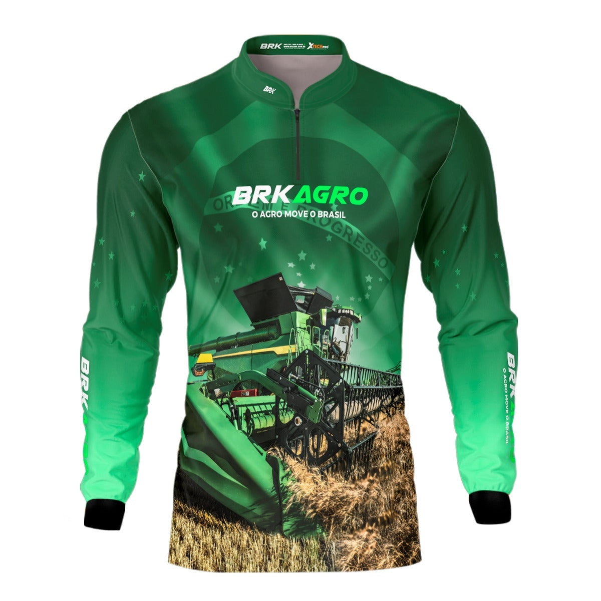 Camisa Agro Brk O Agro Move o Brasil Colheitadeira com Proteção Solar UV50+ - Brk Agro