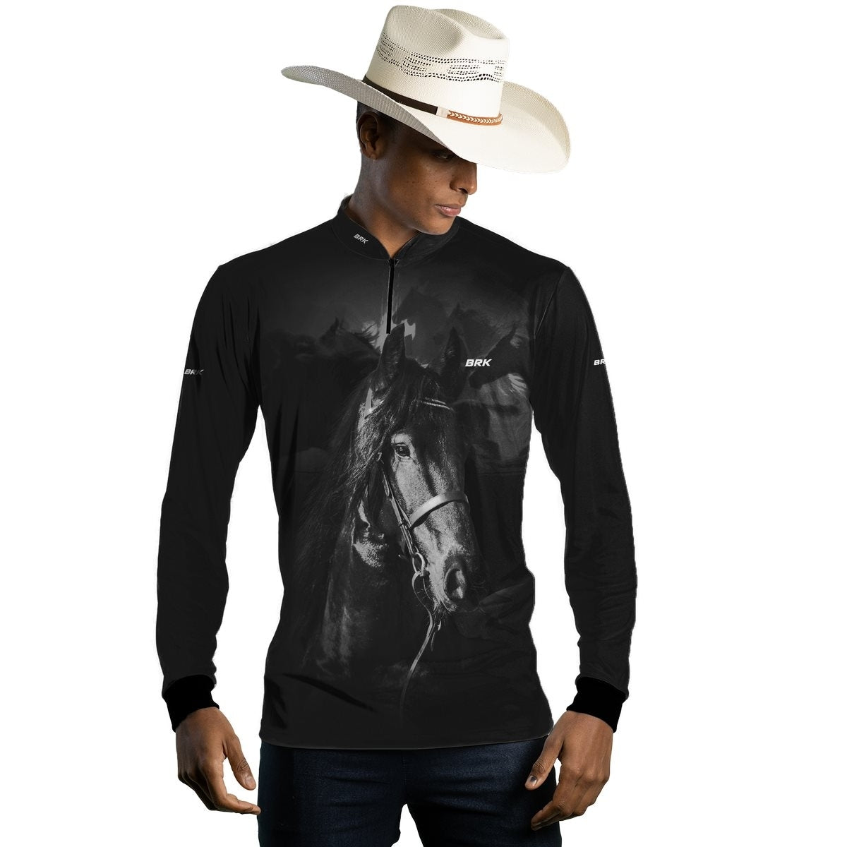 Camisa Agro Brk Cavalo Mangalarga Preta com Proteção Solar UV50+ - Brk Agro