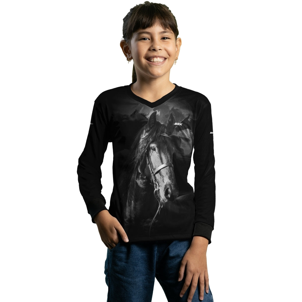 Camisa Infantil Agro Brk Cavalo Mangalarga Preta com Proteção Solar UV50+ - Brk Agro