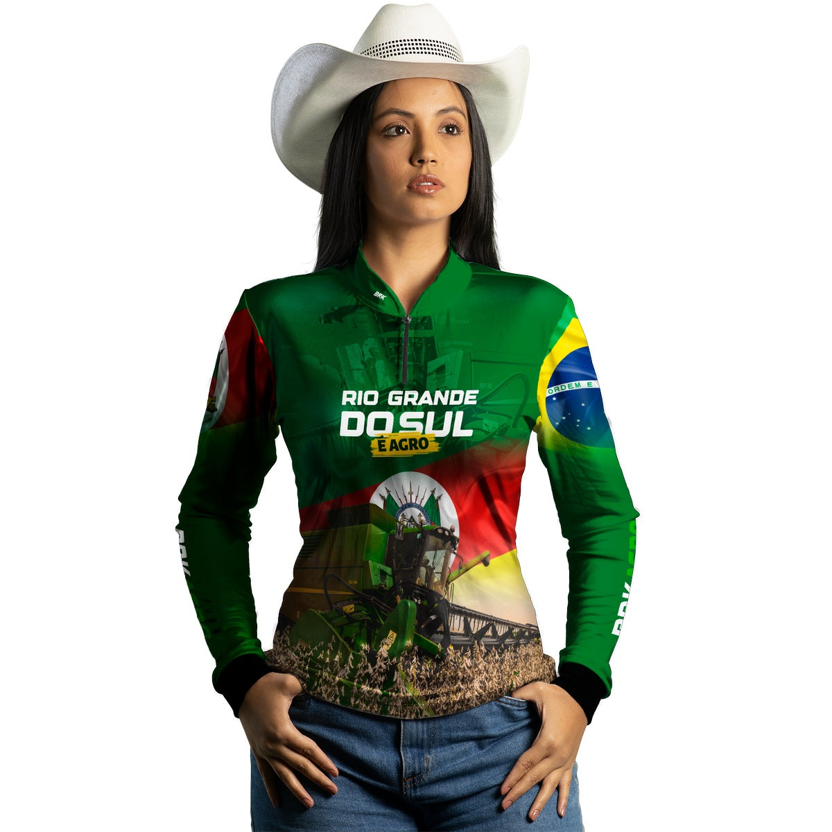 Camisa Agro Feminina Brk Colheitadeira e Rio Grande do Sul é Agr UV50+ - Brk Agro