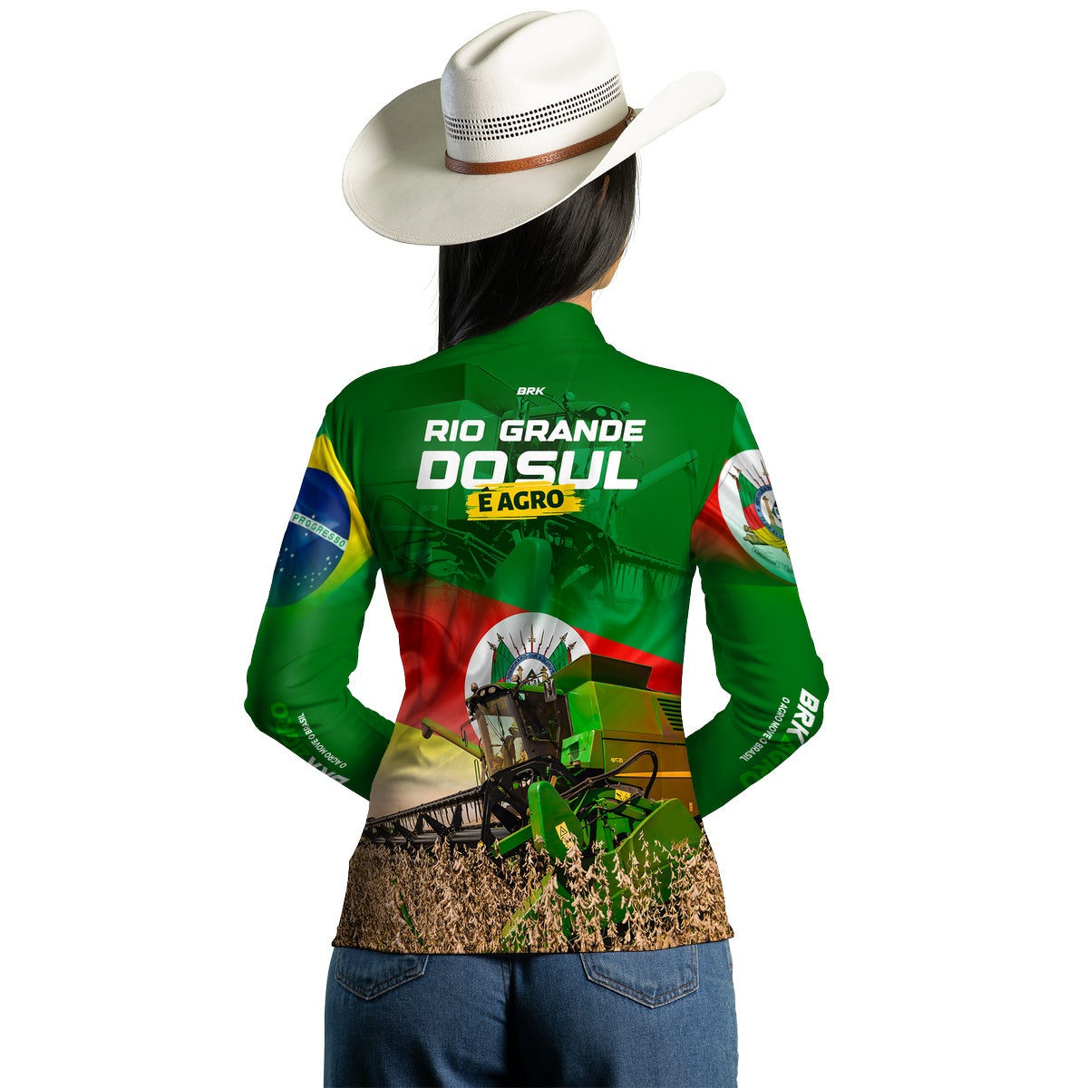 Camisa Agro Feminina Brk Colheitadeira e Rio Grande do Sul é Agr UV50+ - Brk Agro