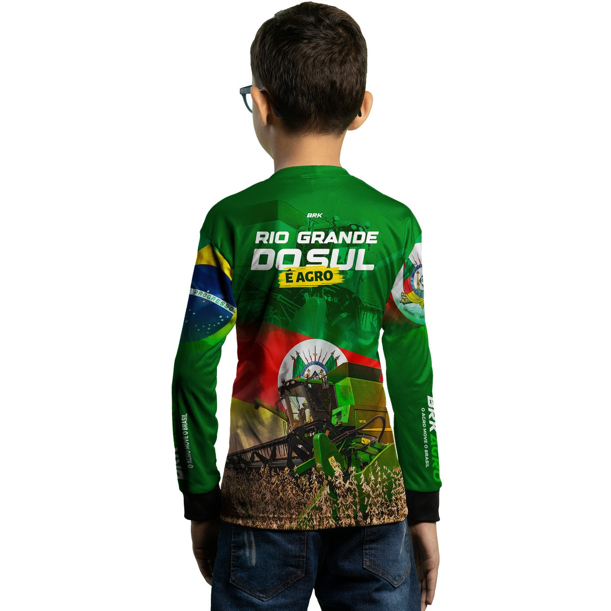Camisa Agro Infantil Brk Colheitadeira e Rio Grande do Sul é Agro com Proteção Solar UV50+ - Brk Agro