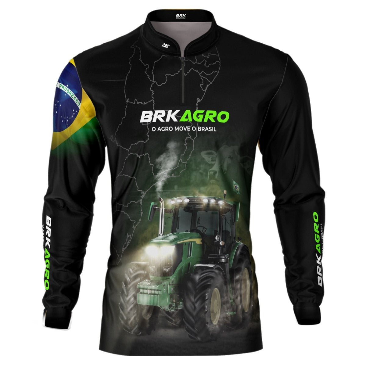 Camisa Agro Brk Preta O Agro Move o Brasil Trator com Proteção Solar UV50+ - Brk Agro