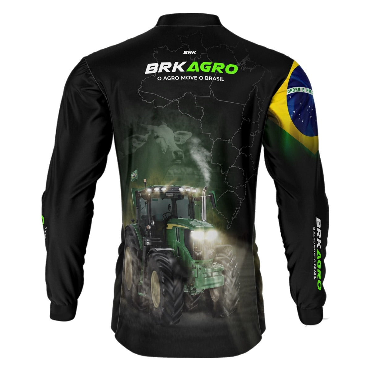 Camisa Agro Brk Preta O Agro Move o Brasil Trator com Proteção Solar UV50+ - Brk Agro